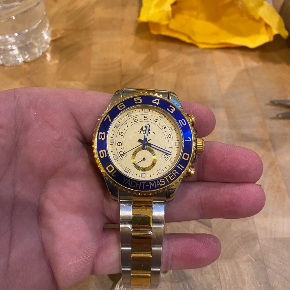 New Paulareis Automatic Mechanical Gold and Blue Yacht-Master Style Watch - Picture 2 of 4